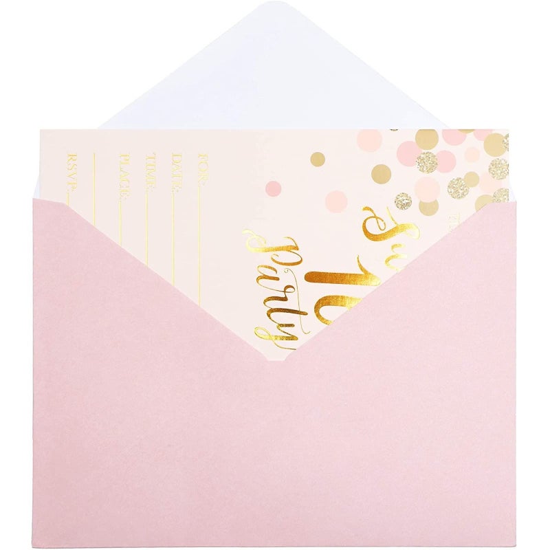 Sparkle and Bash 36-Pack Sweet 16 Birthday Invitations - Pink & Rose Gold Foil, 5 x 7 in - Cardstock Party Invites with Envelopes & Preprinted RSVP - Sweet 16 Party Invitations for Girls - Image 5